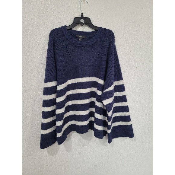 ellos Sweaters - Ellos Navy White Stripe Crew Neck Long Sleeve Knit Sweater Top‎ L Oversized #17